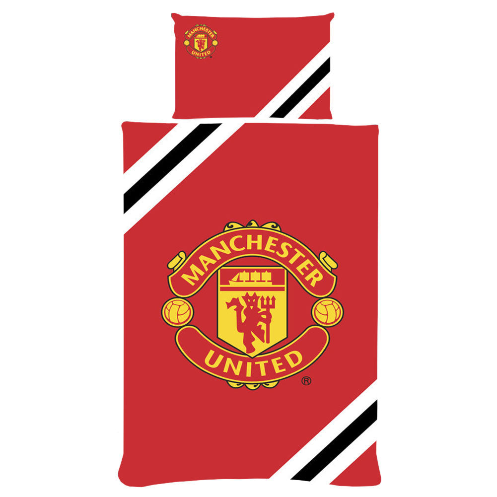 Manchester United FC Reversible Stripe Single Duvet Set with Club Crest