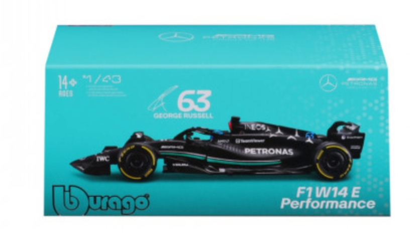 Formula 1 Collectible Mercedes-AMG Petronas W14 2023 George Russell Official Die-cast Scale Model Car with Helmet in 1:43 Ratio