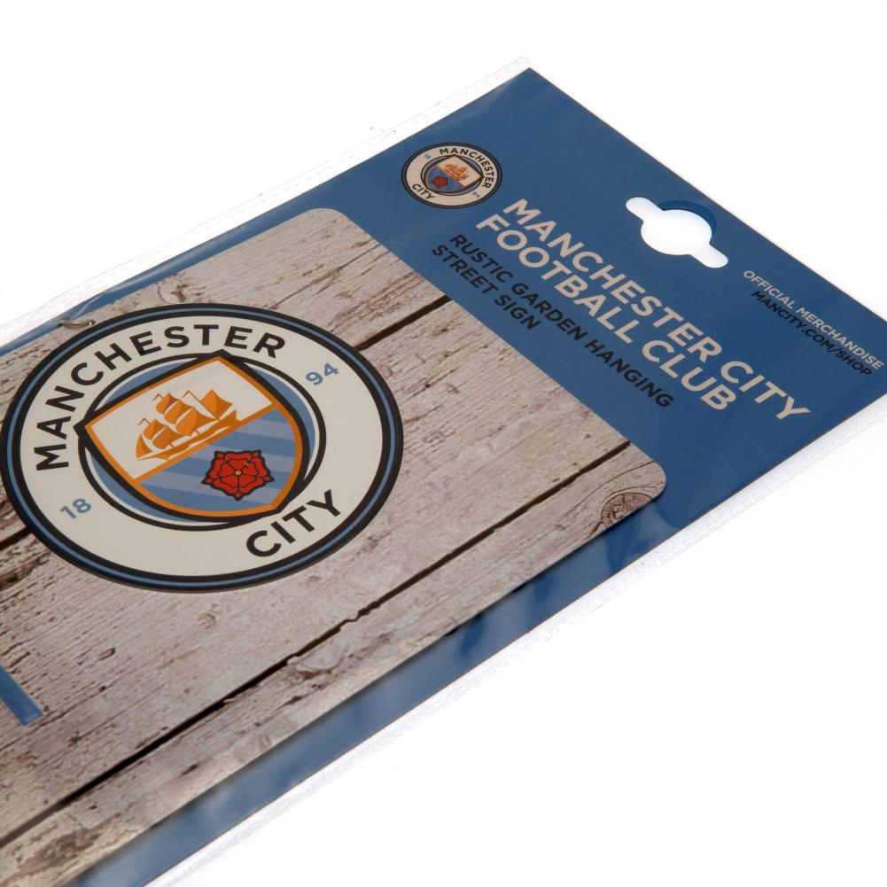 Authentic Manchester City FC Rustic Stamped Metal Hanging Garden Sign