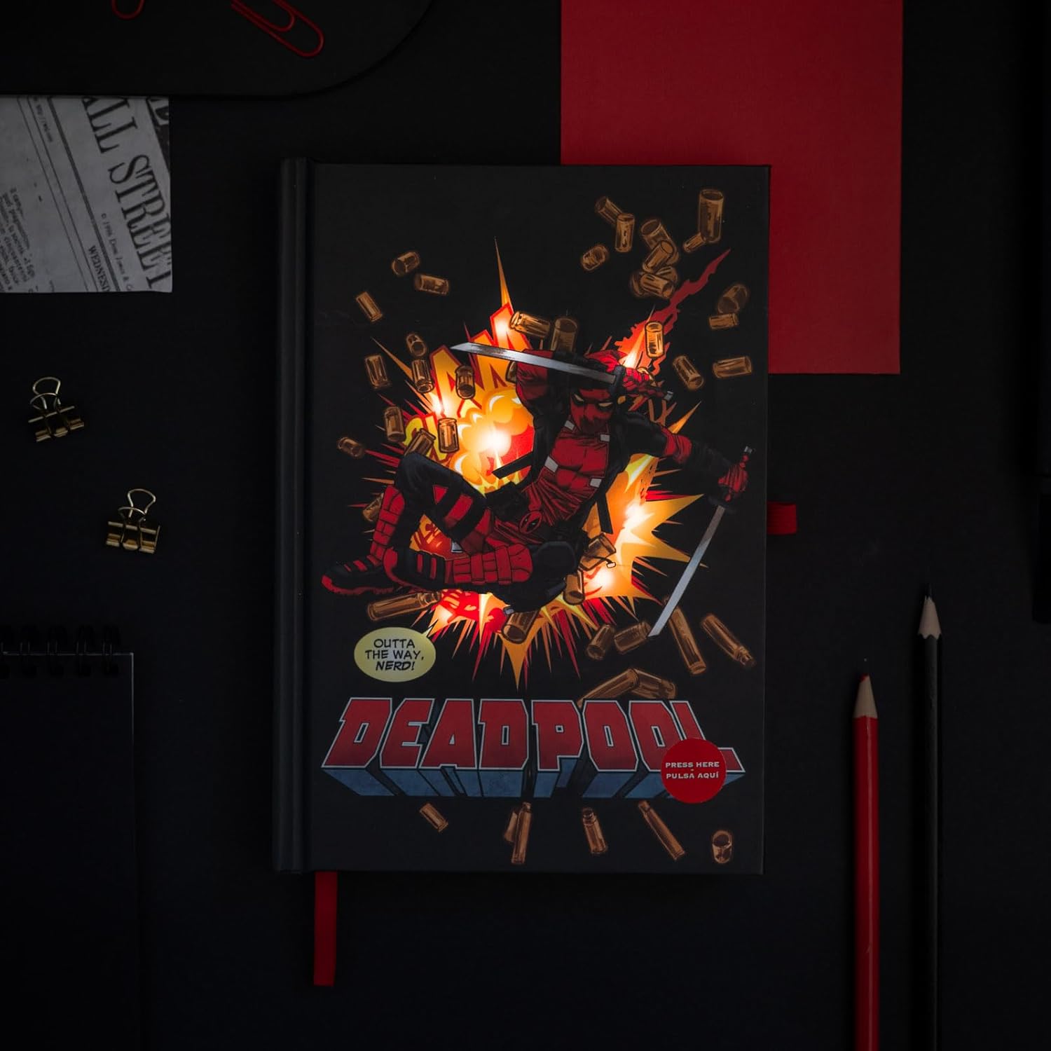 Premium Marvel Deadpool Themed A5 Notebook Featuring LED Lights on the Cover