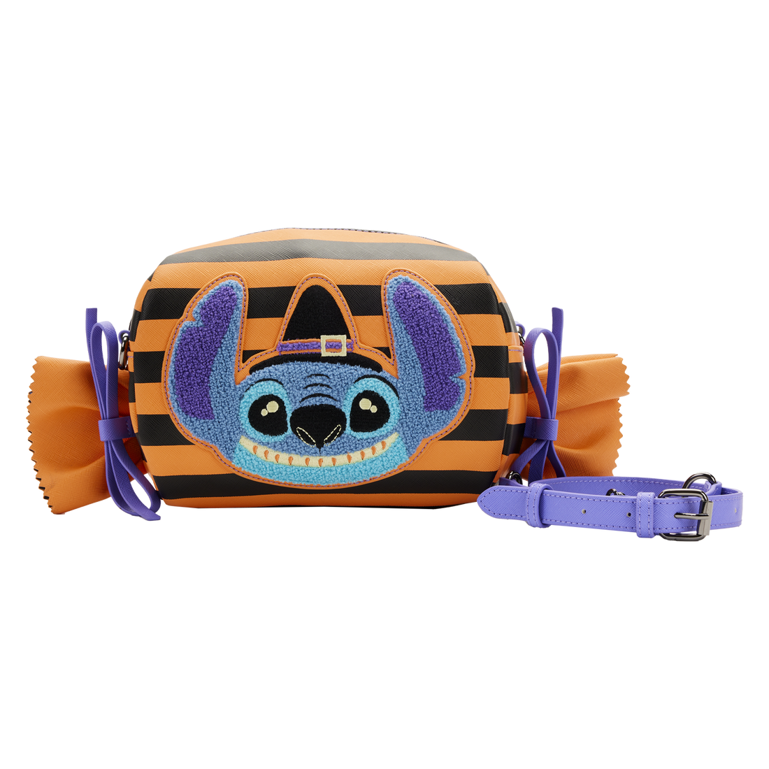 Loungefly Disney Lilo & Stitch Themed Striped Halloween Candy Wrapper Style Crossbody Shoulder Bag for Fashion Lovers