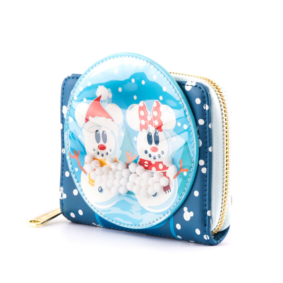 Loungefly Disney Vegan Leather Snowman Mickey Minnie Snow Globe Zip Around Wallet