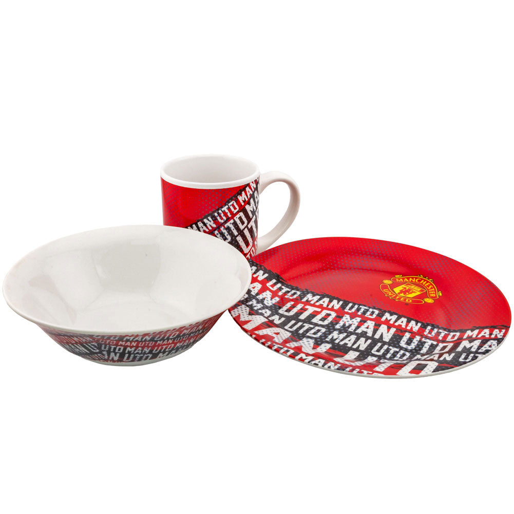 Stylish Manchester United Glazed Breakfast Bowl, Plate and Mug Set
