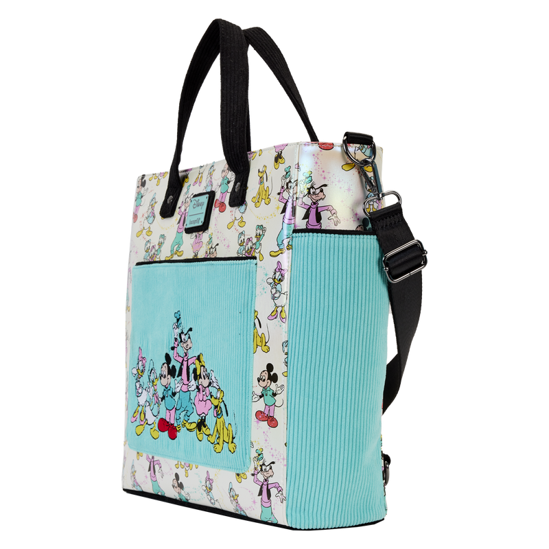 Loungefly Disney100 Mickey & Friends All-Over Print Iridescent Convertible Tote Bag for Celebratory Outings