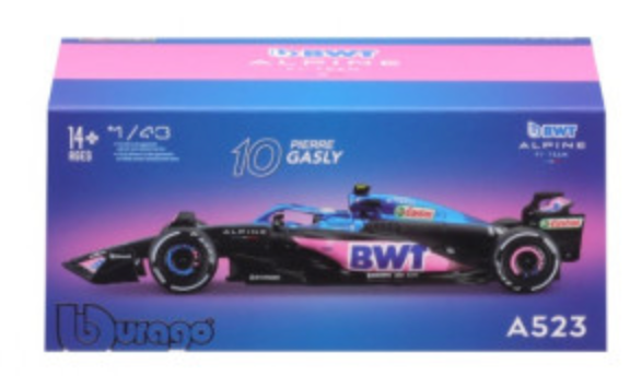Formula 1 BWT Alpine A523 Official 1:43 Scale Die - cast Model Car Driven by Pierre Gasly with Helmet, a Collectible Racing Replica