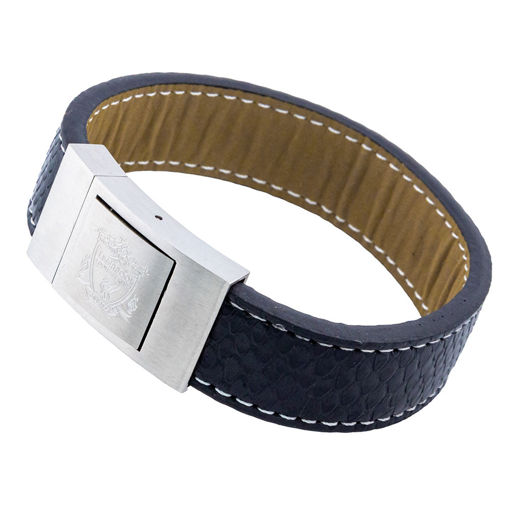 Liverpool FC Genuine Leather Bracelet with Stitched Design and Crest
