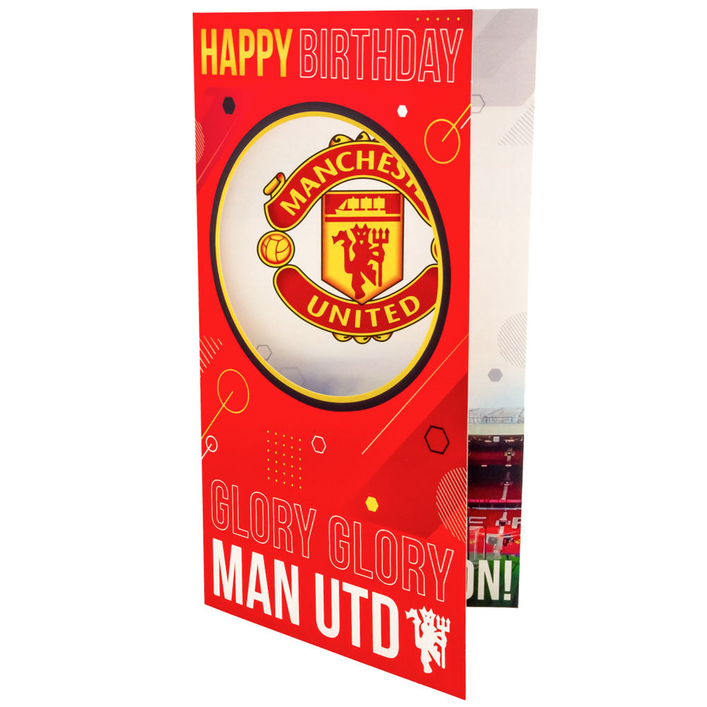 Manchester United Football Club Colorful Gloss Finish Fold-Out Birthday Greeting Card with Glory Glory Slogan