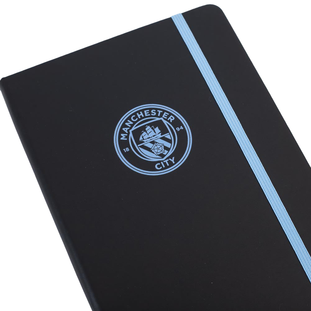 Classic Sky Blue Crest Embossed Manchester City FC Premium Black Faux Leather Notebook
