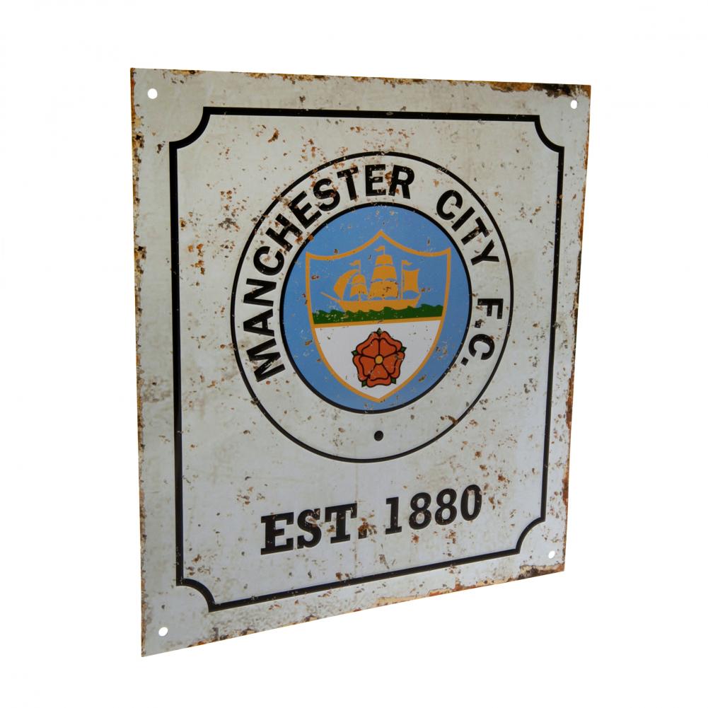 Retro Style Manchester City FC Logo Wall Sign with Vintage Charm