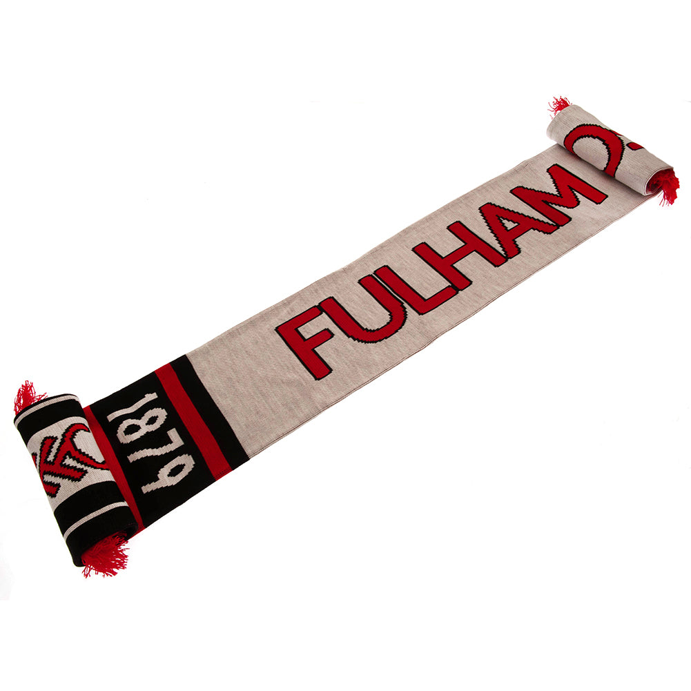 Fulham Football Club Stylish Black and White Knit Scarf with Red Fringe