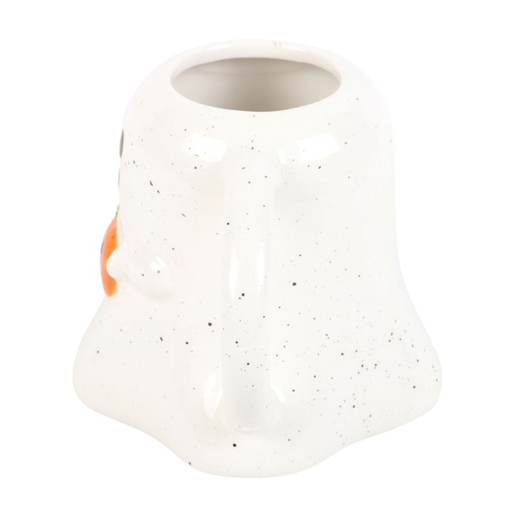 Halloween-themed Ghost-shaped Ceramic Mug with a Tiny Orange Pumpkin Decoration