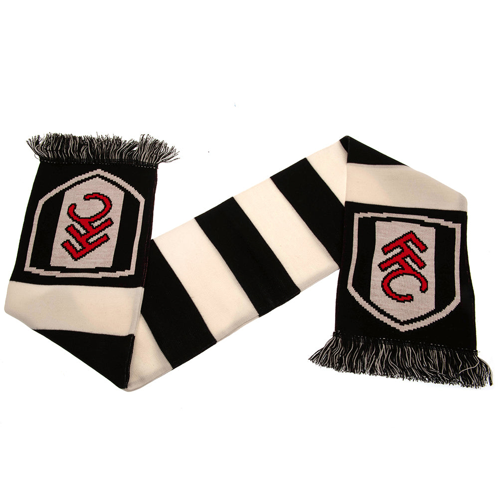 Fulham FC Black and White Bar Stripe Jacquard Knit Scarf with Fringe
