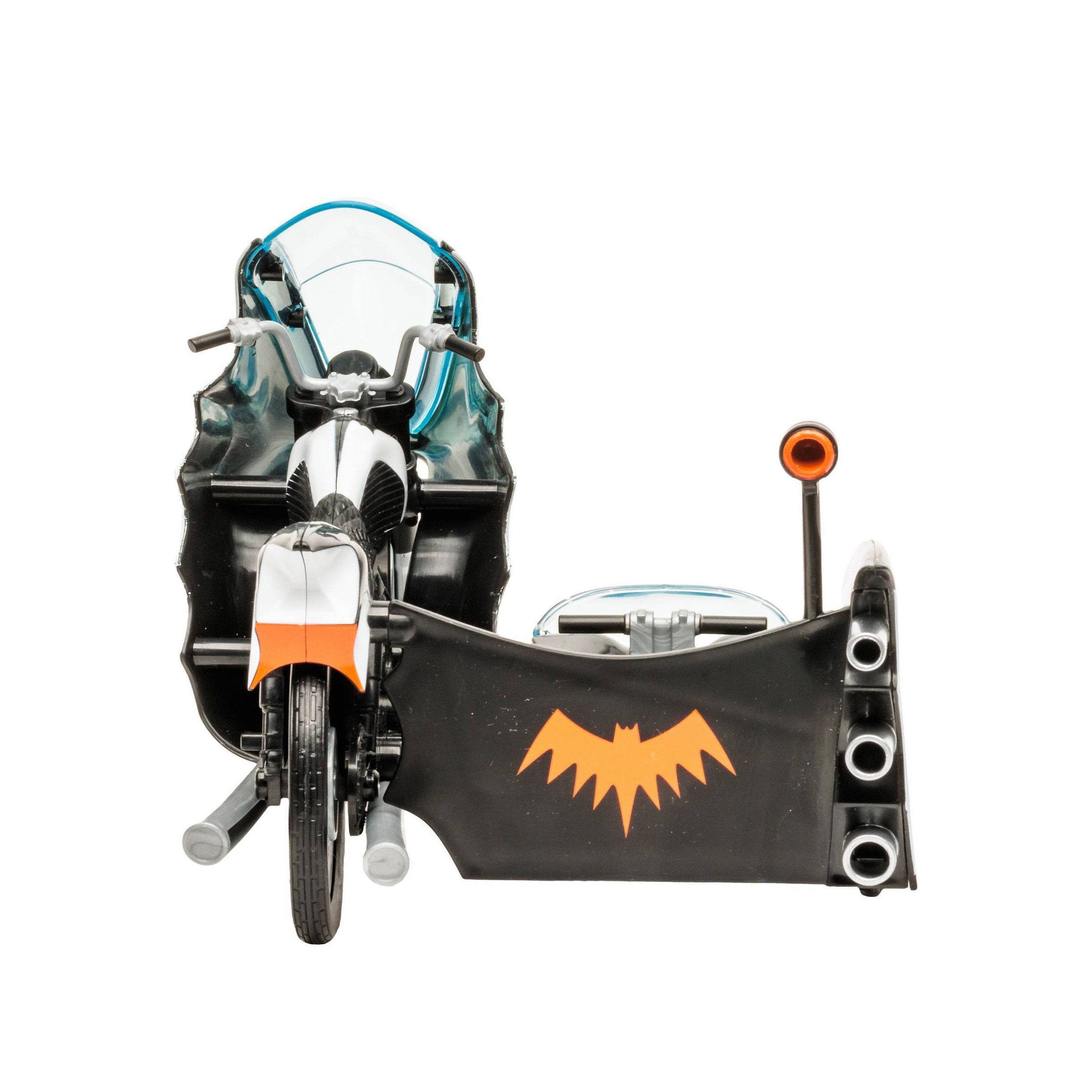 McFarlane DC Retro 1966-Style Batcycle Toy with Detachable Side Car for Collectible Figures