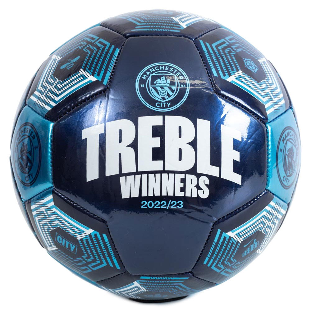 High - spec Vibrant Blue Metallic Manchester City Treble Champions Football