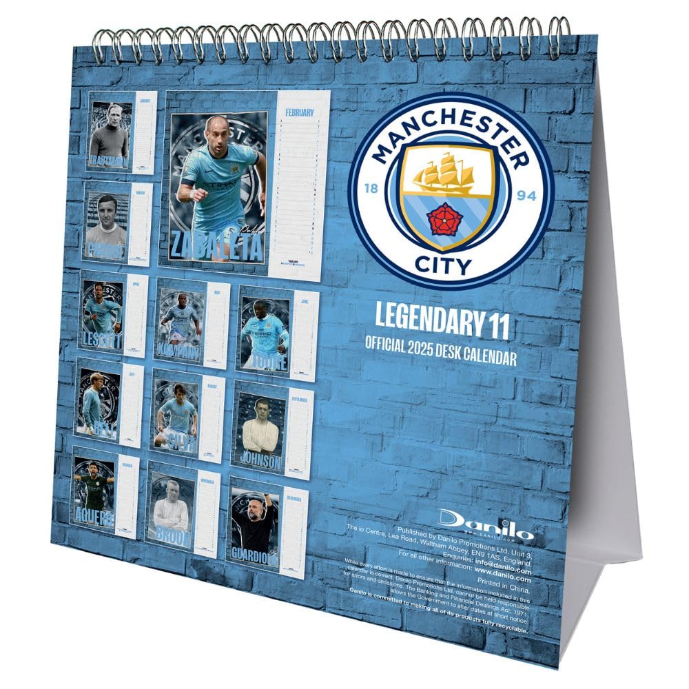 2025 Manchester City Football Club Desktop Easel Calendar - Special Edition 'Legendary 11'