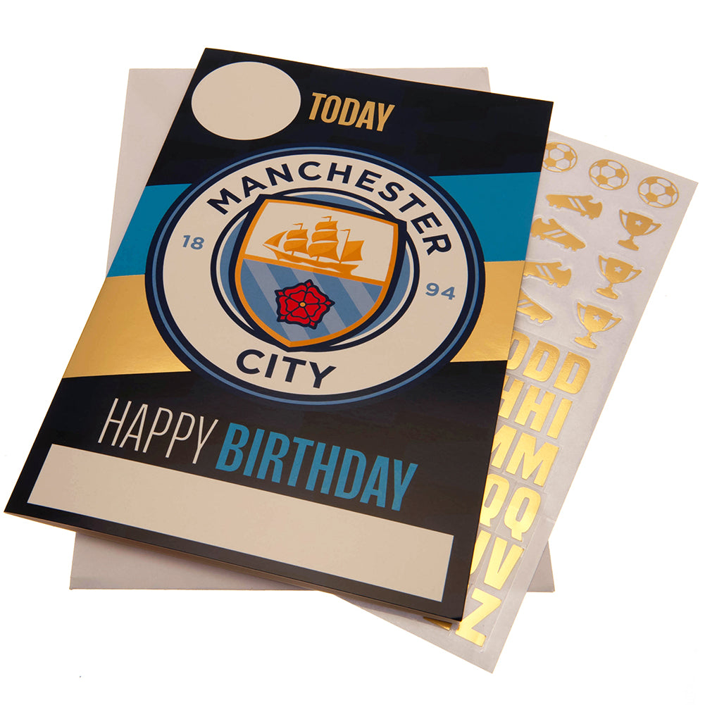 Manchester City Football Club Personalizable Birthday Card with Decorative Gold Stickers