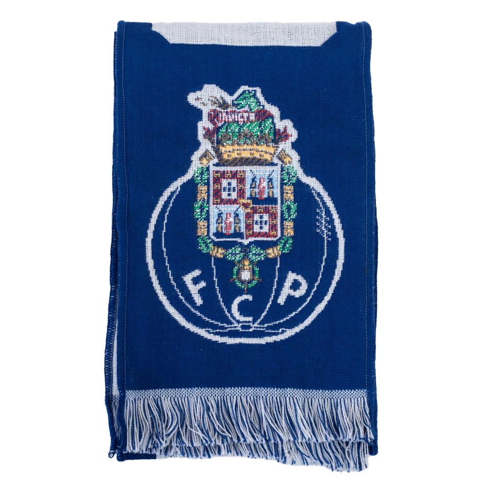 Large-sized Blue and White Knitted FC Porto Scarf with Fringe