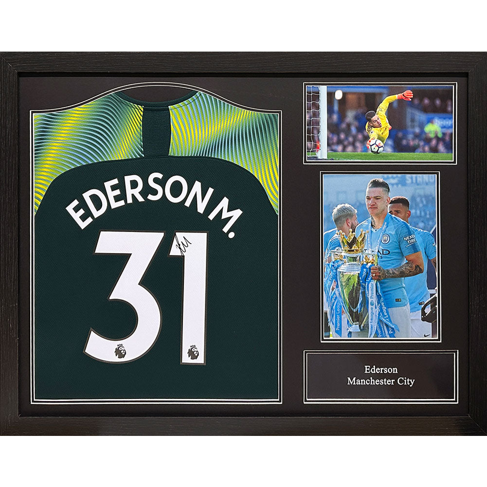 Framed Manchester City FC 2019 - 20 Ederson Autographed Goalkeeper Shirt