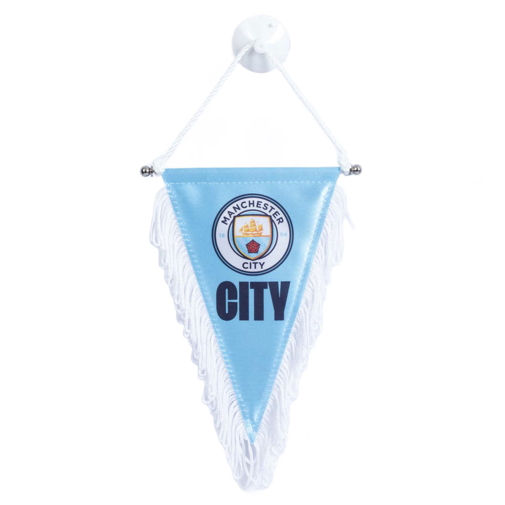 Sky Blue Manchester City FC Mini Triangular Pennant with Full - Color Crest