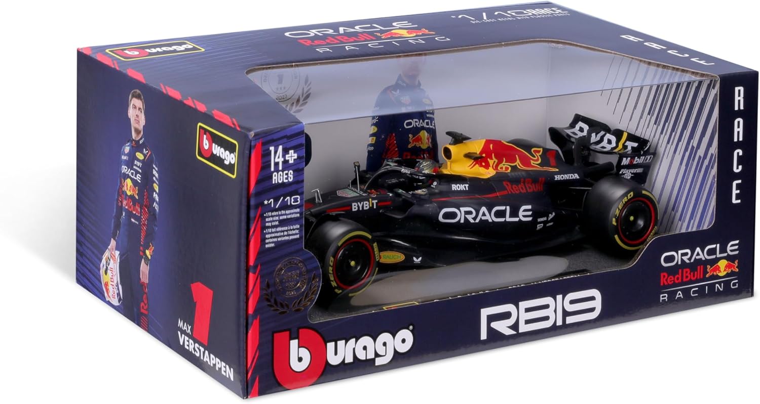 1:18 Scale Official Diecast Model of Formula 1 Red Bull Racing RB19 Driven by Max Verstappen with Helmet