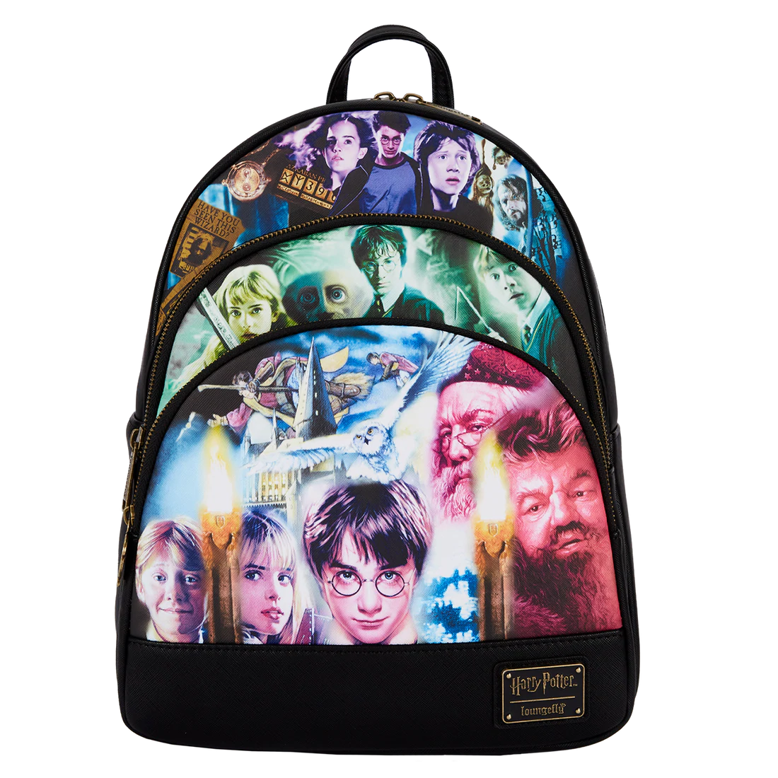 Loungefly Branded Harry Potter Trilogy Themed Triple Pocket Mini Backpack for Fashionable Carrying