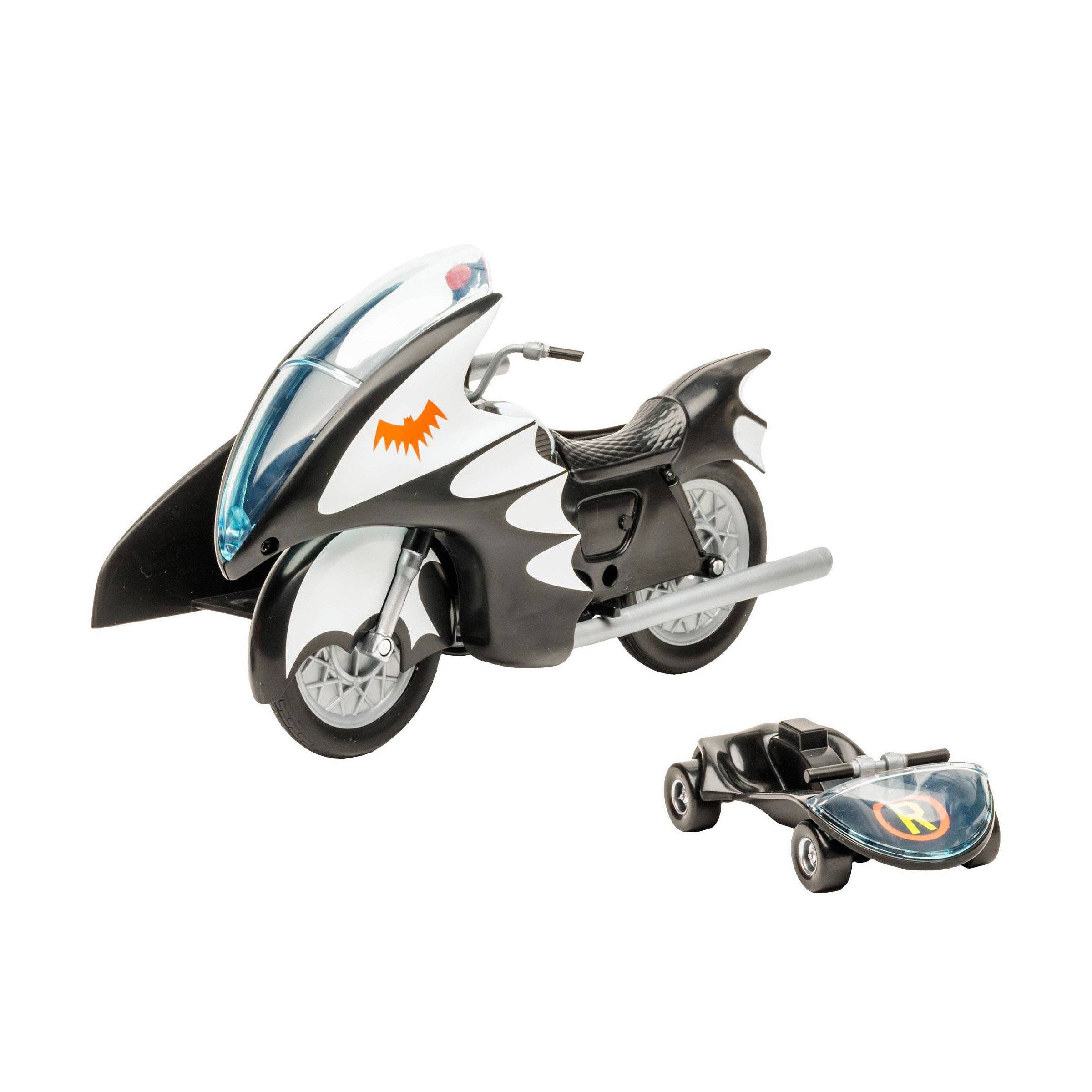 McFarlane DC Retro 1966-Style Batcycle Toy with Detachable Side Car for Collectible Figures