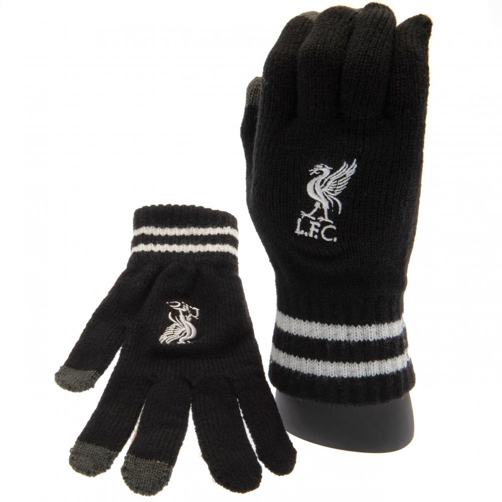Youth Liverpool FC Touchscreen Black Knitted Gloves with Embroidered Crest