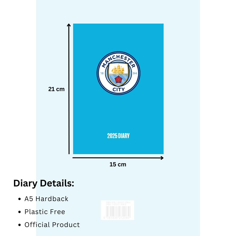 2025 Light Blue Hardback A5 Manchester City FC Weekly View Diary