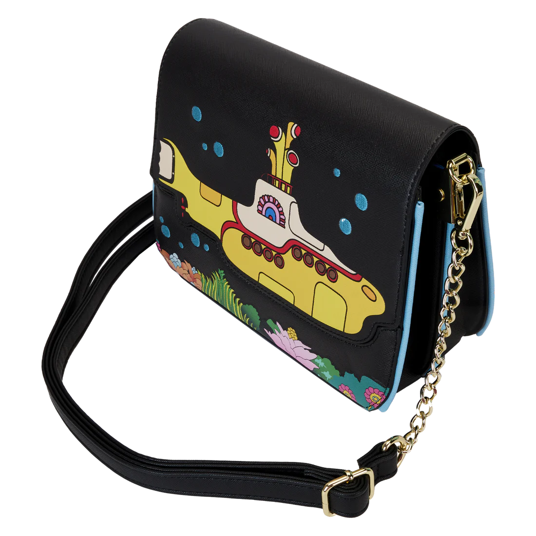 Loungefly Brand The Beatles Inspired Yellow Submarine Design Flap Pocket Crossbody Fashion Bag for Daily Use