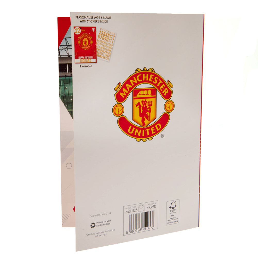 Manchester United FC Personalizable Birthday Card with Shiny Gold Stickers