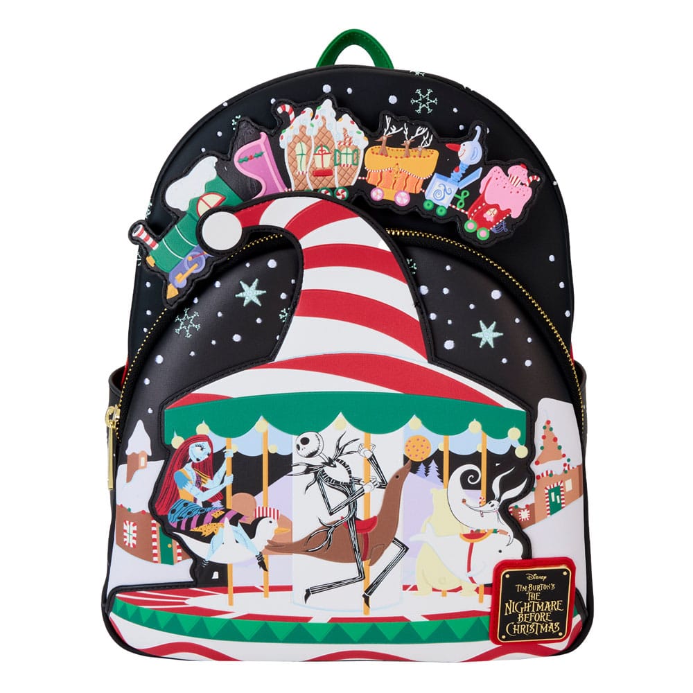 Loungefly Brand Disney The Nightmare Before Christmas Christmas Town Themed Fashionable Mini Backpack for Travel and Daily Use