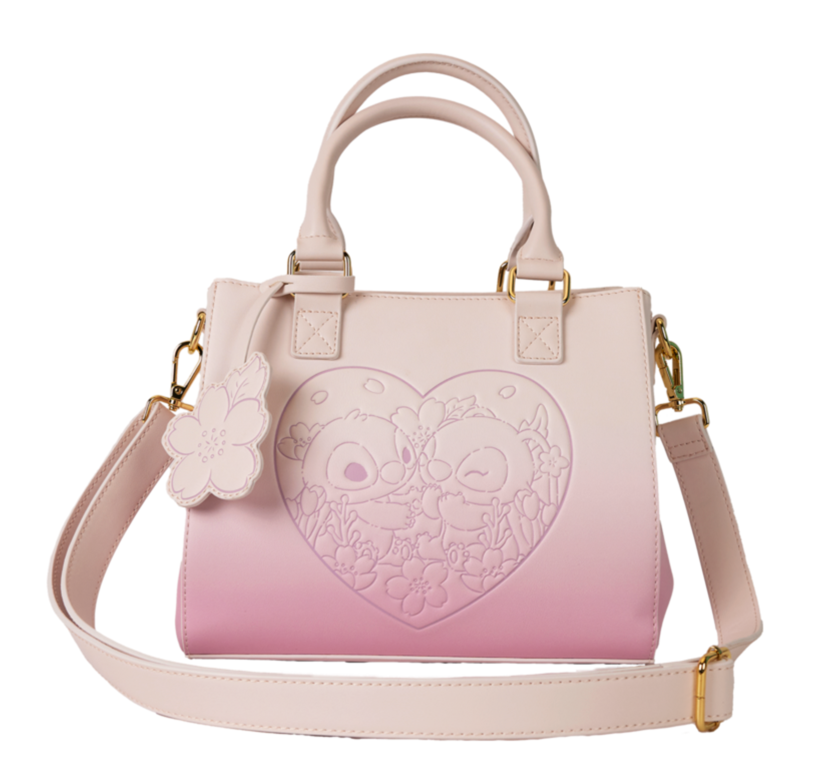 Loungefly Disney Soft Pink Stitch and Angel Adjustable Crossbody Bag