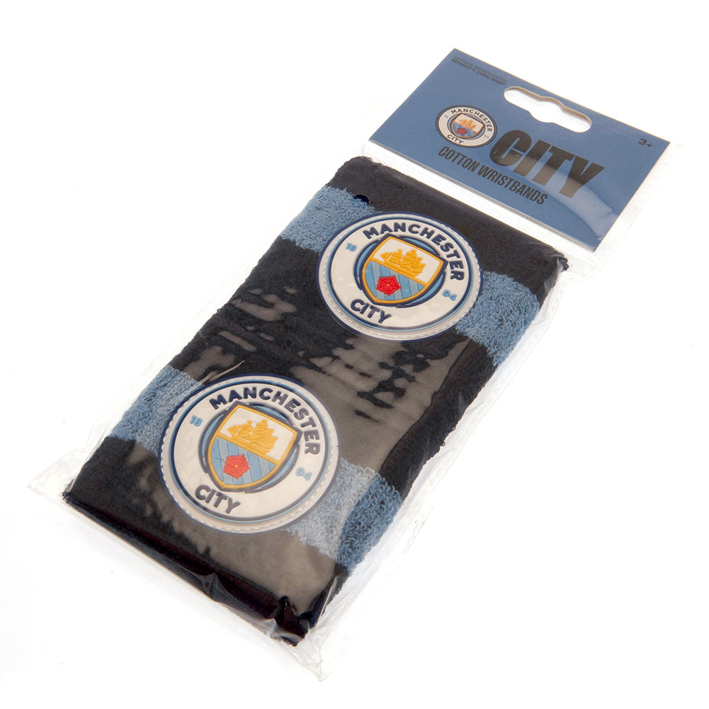 Soft Cotton Manchester City FC Dark Blue Sweatbands with Light Blue Trim and Club Crest - Pack of 2