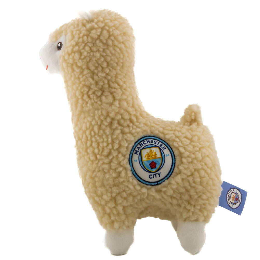 Soft Cream Plush Llama with Manchester City FC Full - Colour Woven Crest