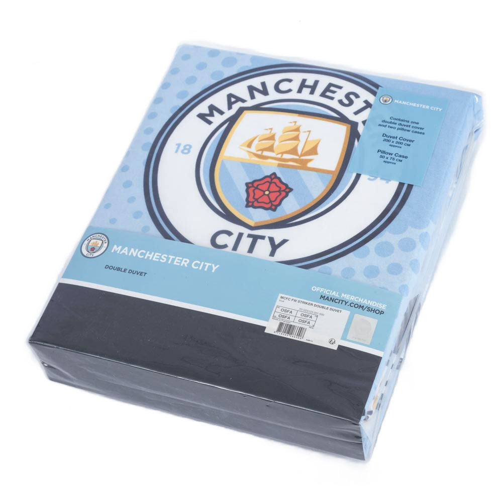 Vibrant Manchester City FC Striker 100% Cotton Double Duvet Set