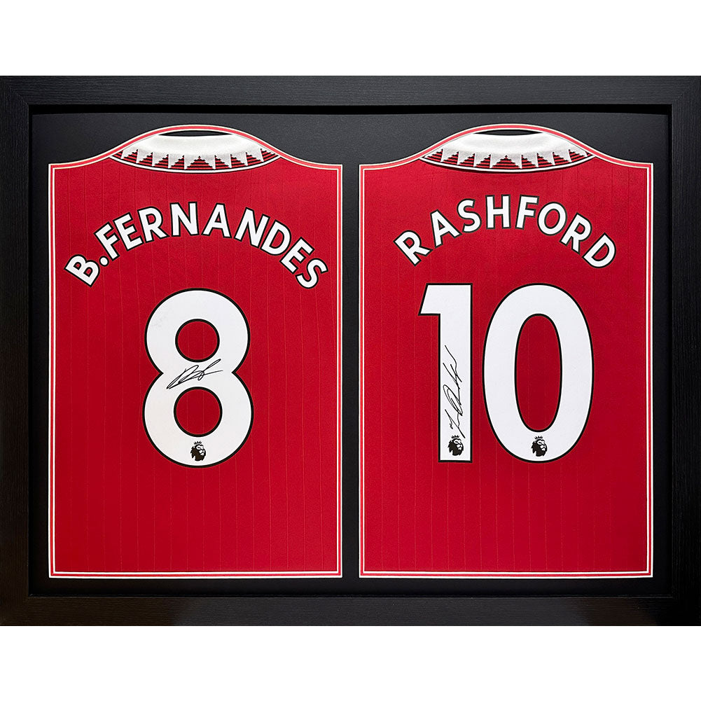 Bruno Fernandes & Marcus Rashford Dual - Framed Signed Manchester United FC Replica Shirts (2022 - 2023 Season)