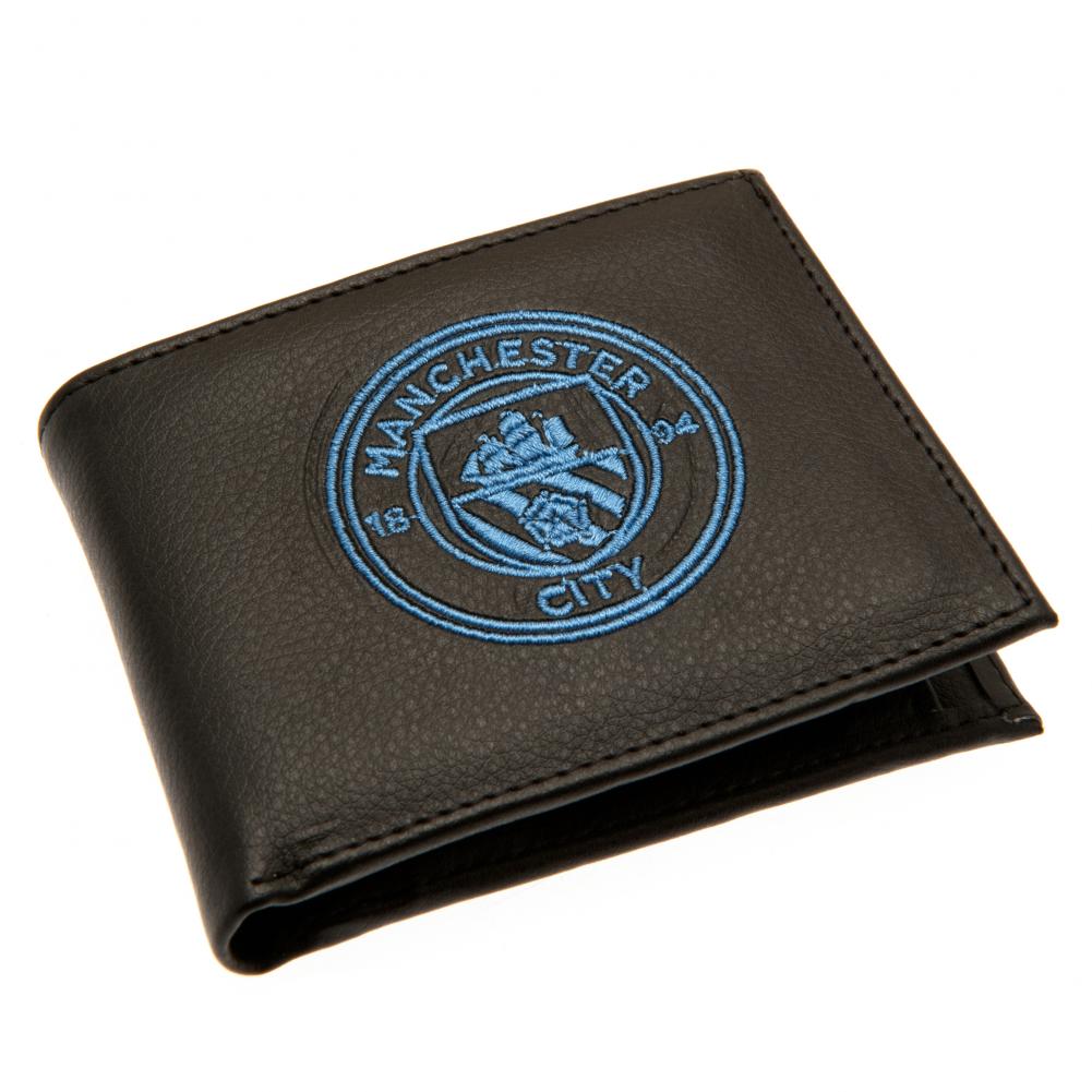Embroidered Manchester City Football Club Leather - Look Black Wallet for Fans