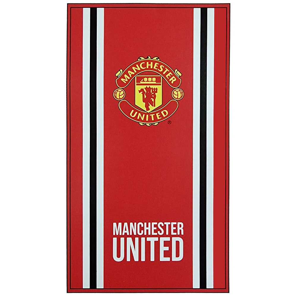 High - Quality Manchester United Branded Core Stripe Cotton Velour Beach Towel