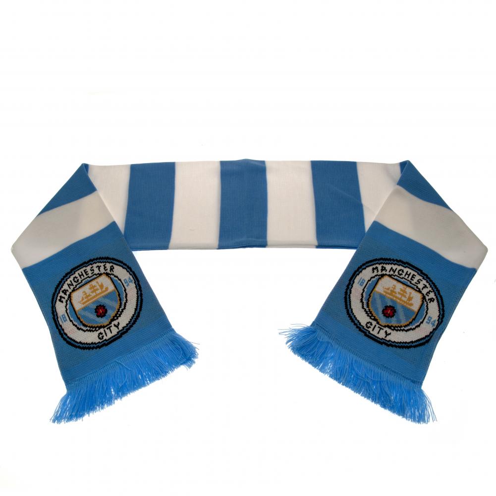 Sky Blue and White Bar Stripe Jacquard Knit Scarf of Manchester City FC