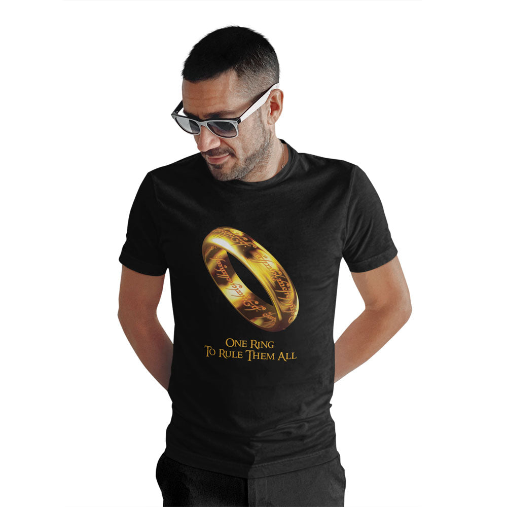 Authentic Lord Of The Rings Iconic One Ring Print Unisex Black Cotton T-Shirt