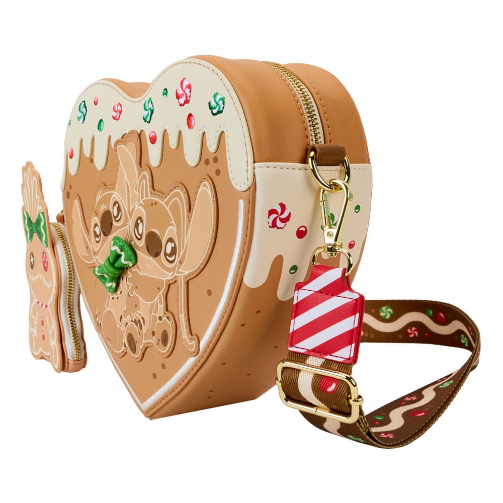 Loungefly Disney Lilo And Stitch Angel And Stitch Themed Gingerbread Heart-Shaped Crossbody Shoulder Bag for Fashion Lovers