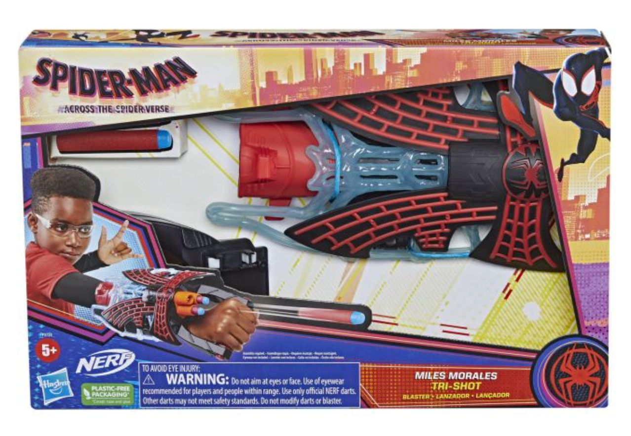 Marvel's Spider - Man: Across the Spider - Verse Inspired Miles Morales Tri - Shot NERF Blaster Toy for Kids