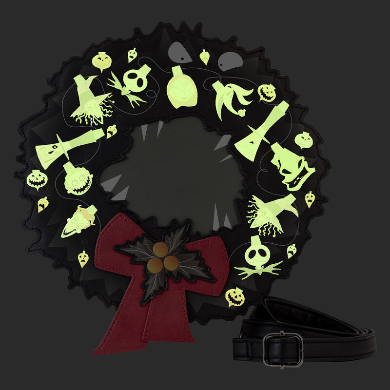 Loungefly Disney Nightmare Before Christmas Glow-in-the-Dark Wreath Crossbody Bag
