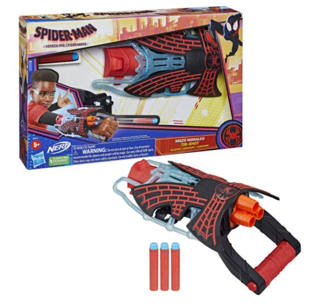 Marvel's Spider - Man: Across the Spider - Verse Inspired Miles Morales Tri - Shot NERF Blaster Toy for Kids