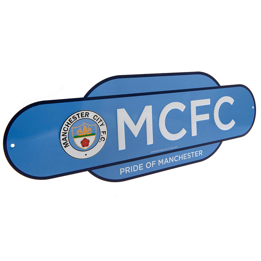 Vibrant Retro Metal Hanging Sign of Manchester City FC