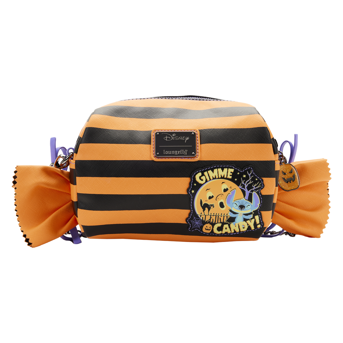 Loungefly Disney Lilo & Stitch Themed Striped Halloween Candy Wrapper Style Crossbody Shoulder Bag for Fashion Lovers