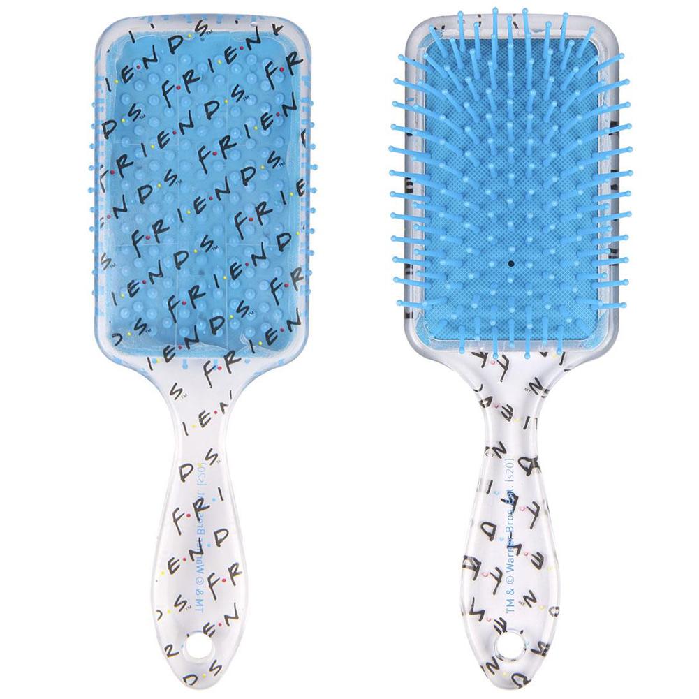 Friends Themed Clear Plastic Hair Brush with Blue Cushioned Pad and Logo Design