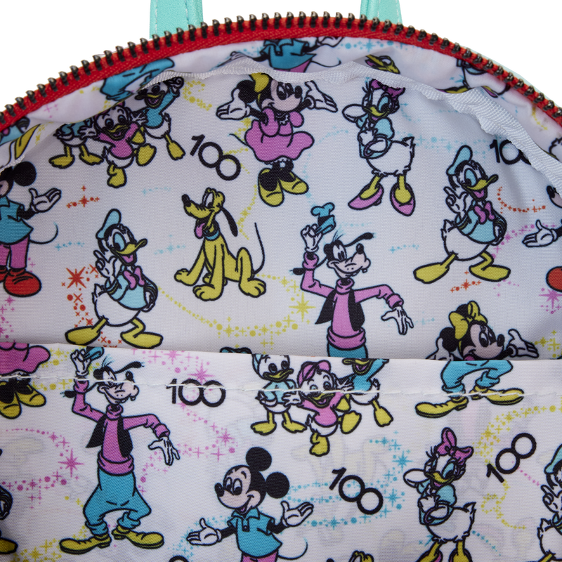 Loungefly Disney100 Iridescent Mini Backpack with Mickey & Friends Print and Ear Headband