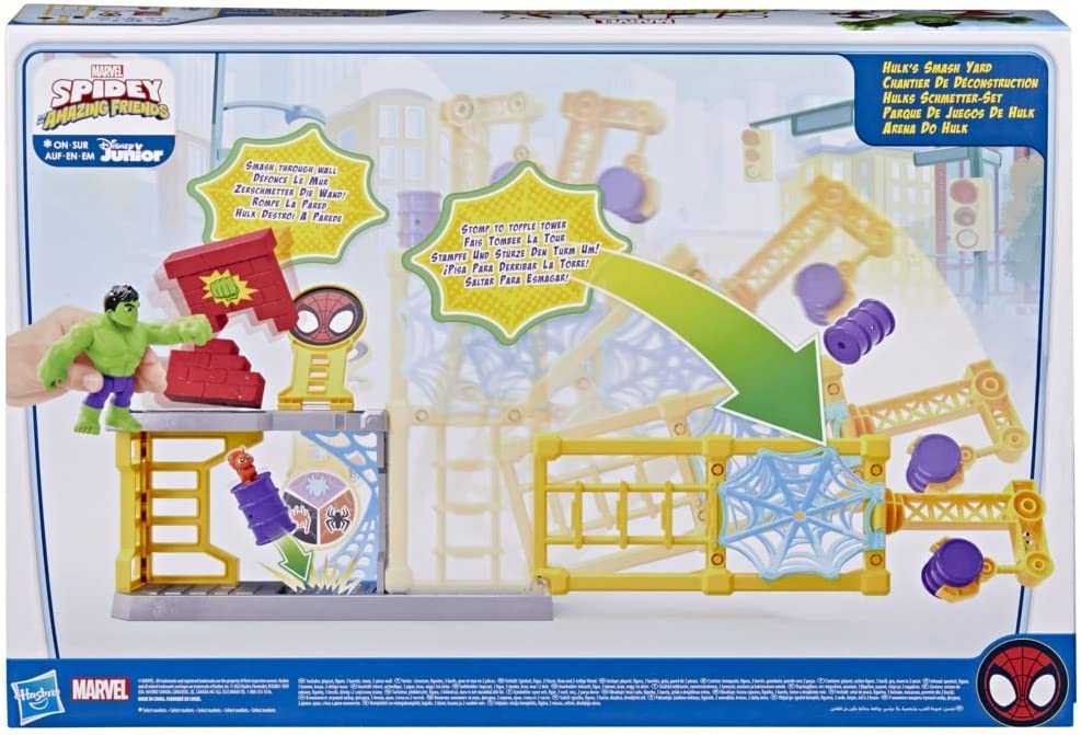 Marvel Spidey and His Amazing Friends-themed Hulk's Smash Yard Playset for Kids' Smash and Bash Fun