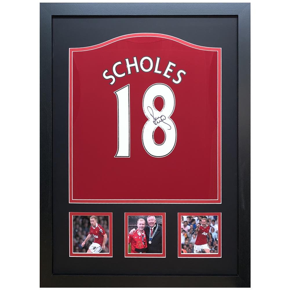 Framed Autographed Manchester United Replica Shirt by Paul Scholes from the 2017 - 2018 Season